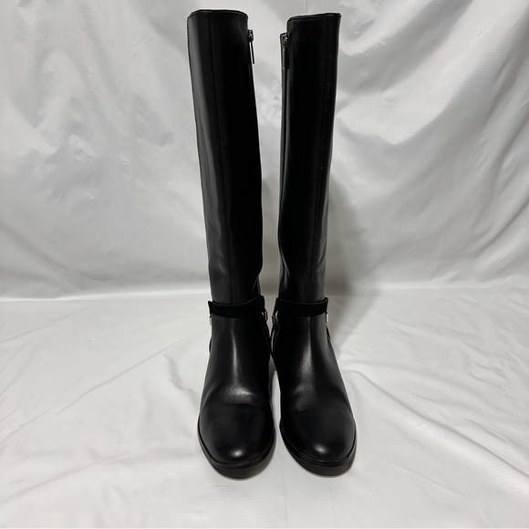 Calvin Klein Sleek Black Equestrian Riding Boots with Chrome Spur Heelbands sz 9 - Picture 3 of 9